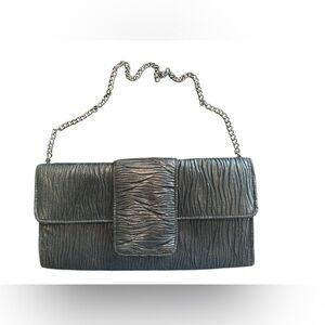 Jessica McClintock Textured Elegant Black Clutch Bag with Chain
